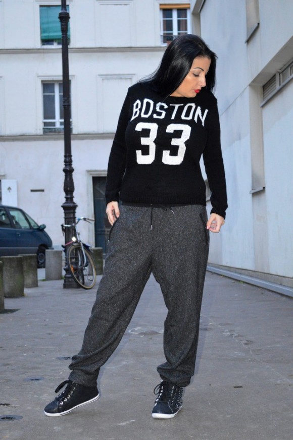 Blog Mode pantalon gris chiné Jennyfer et pull boston princesse boutique