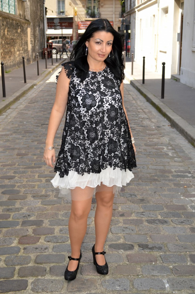 Blog mode Paris Melo l'imparfaite robe DXmall dentelle noir et blanc 3