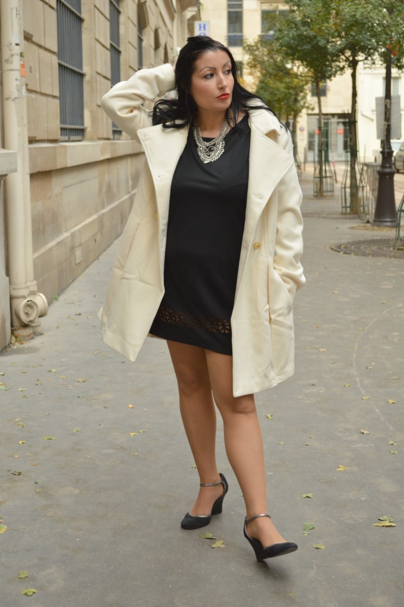 Blog mode melolimparfaite robe noire et manteau blanc boohoo
