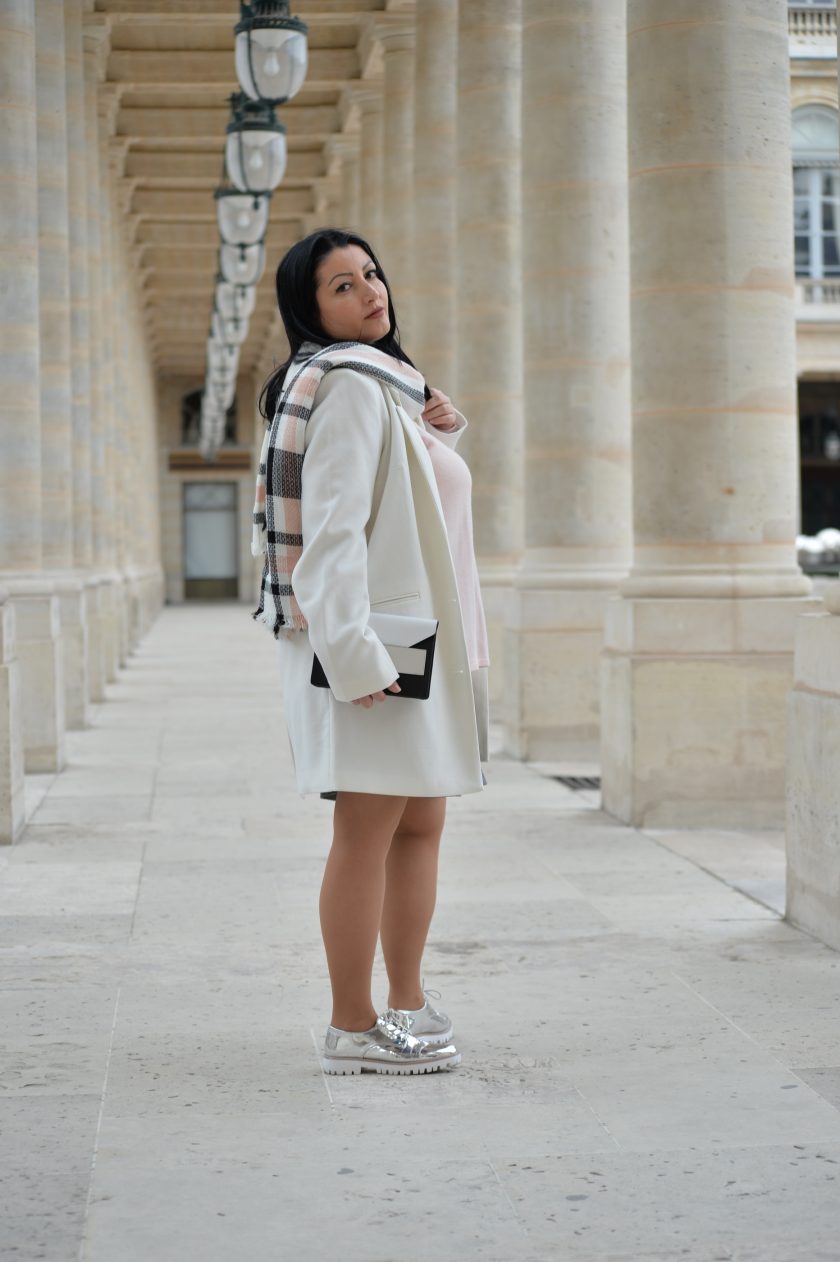 Blog mode melolimparfaite Narciso Rodriguez for her derbies argentées pochettes narciso blanc noir écharpe pimkie manteau blanc 3 suisses